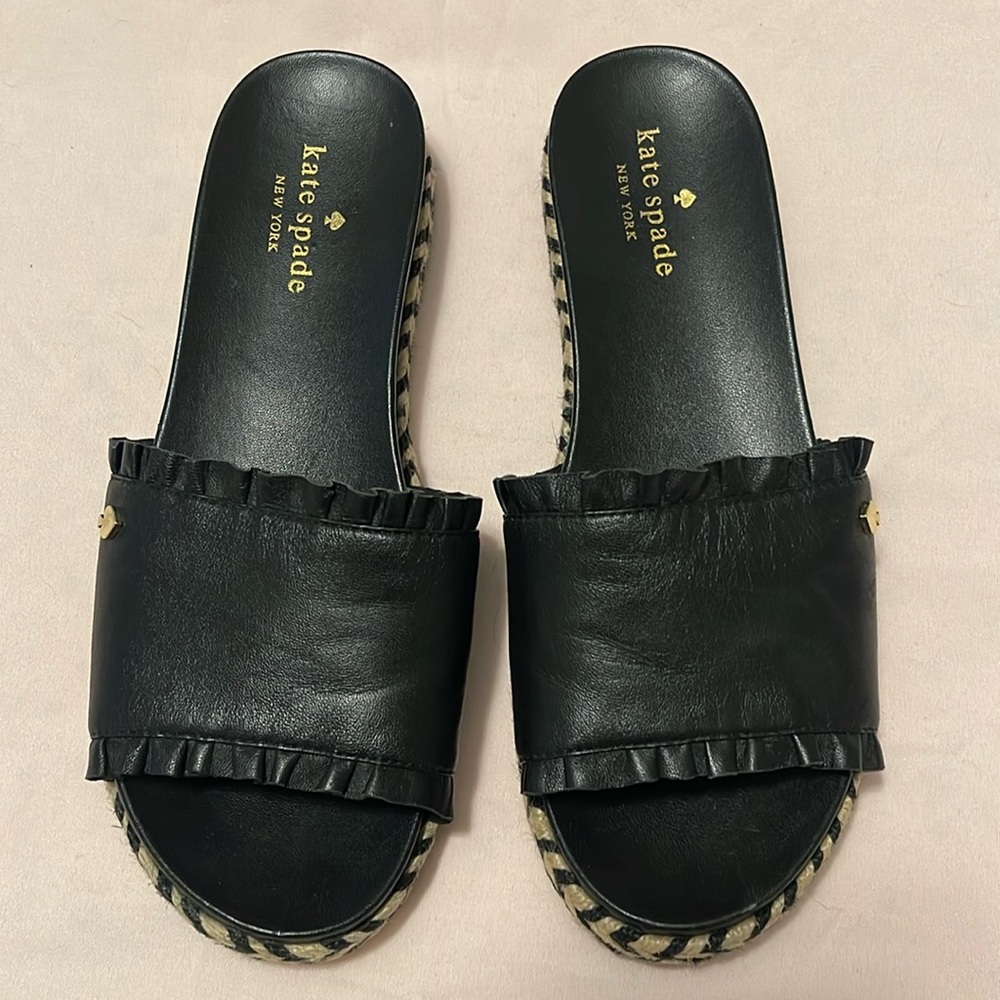 Kate Spade black leather slides size 6
